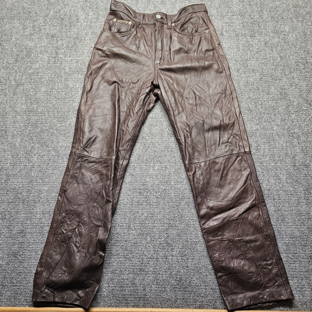 Calvin Klein Jeans Vintage Brown Leather Pants High Rise Straight Leg TD93137 10